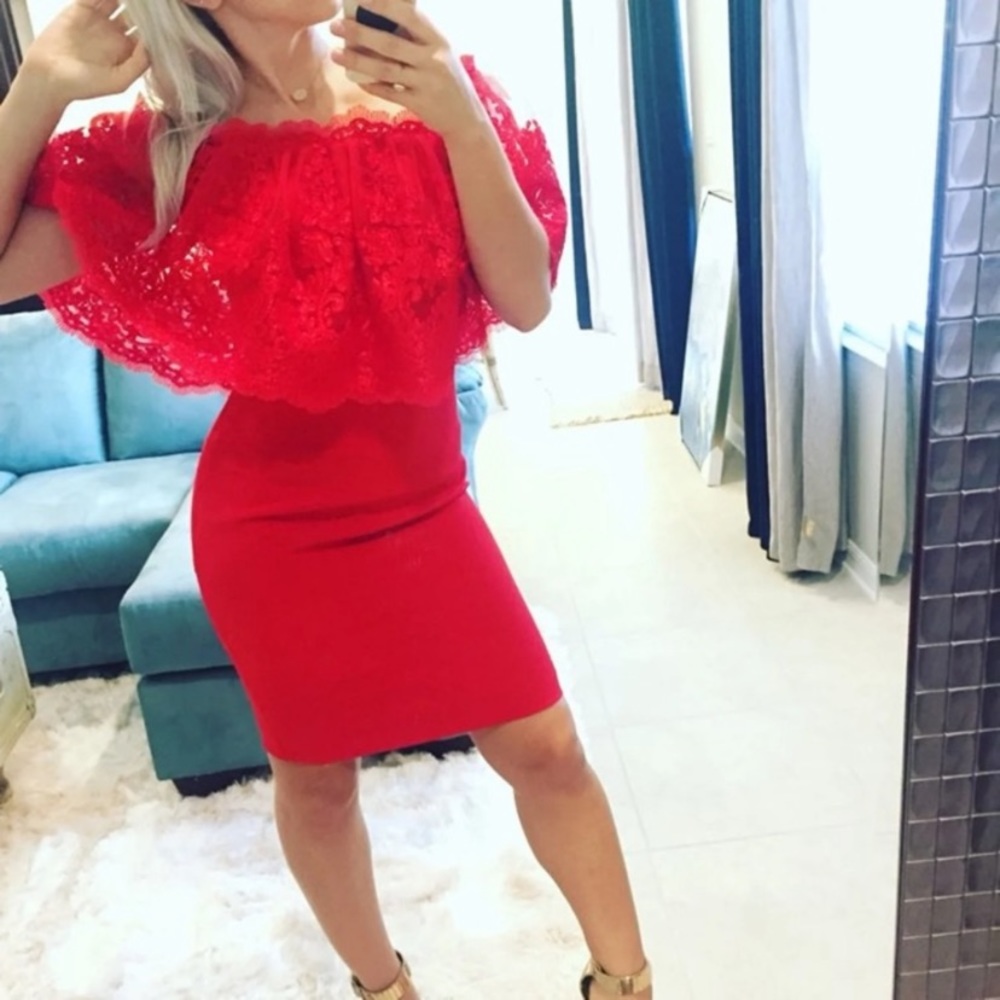 BADGLEY MISCHKA RED MIDI DRESS SIZE 4 - Picture 2 of 9